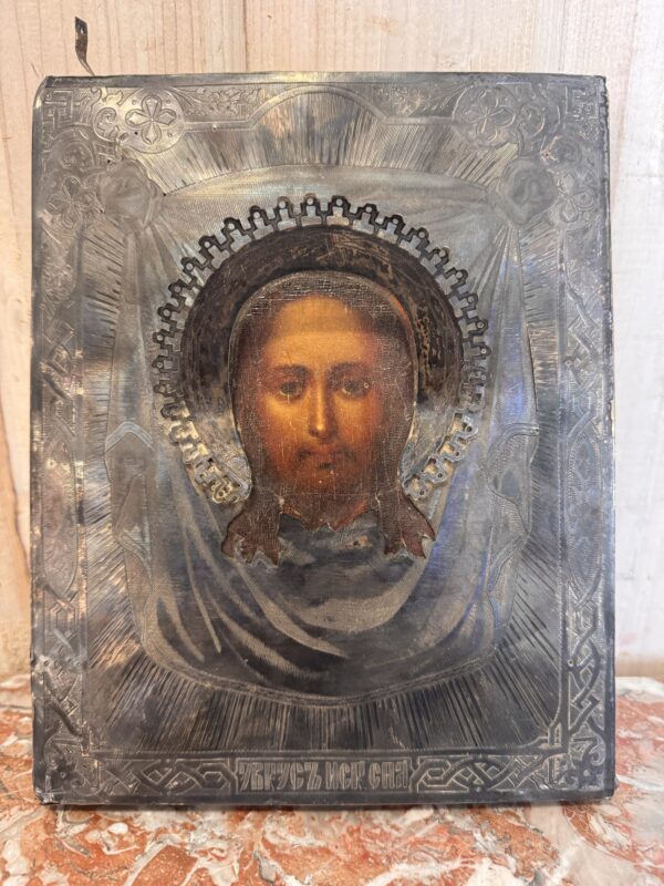 Ikon. tempera på pannå, silverrizza, 1877